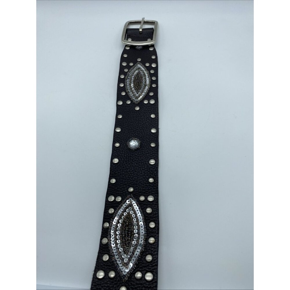 Brown Genuine Leather Belt F 20105 Women's Size M Stones, and Rivets - Picture 6 of 13
